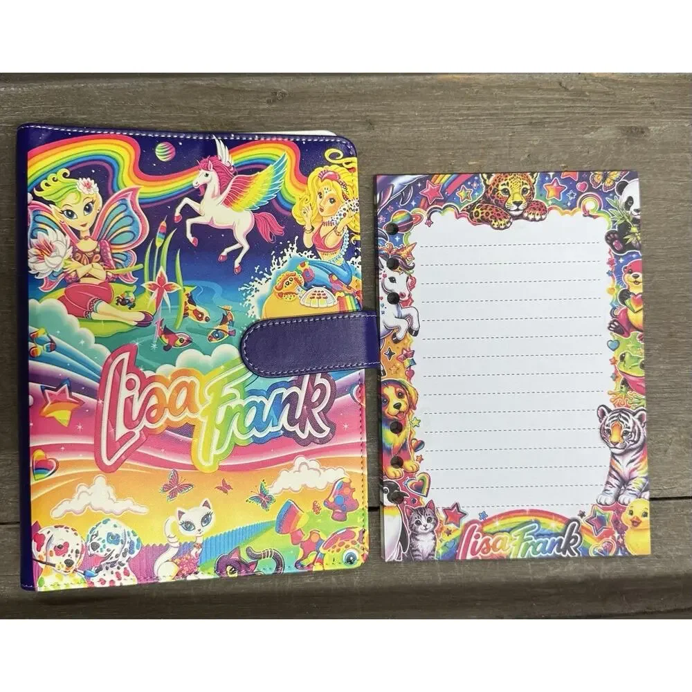 Lisa Frank A5 binder with matching printed paper and canvas tote bag
